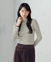 【ウォッシャブル】ベーシック ボーダー ハイネックニット
