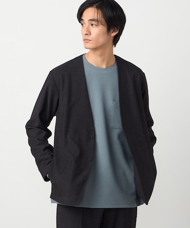 【セットアップ対応】デニムライクストレッチ ノーカラージャケット