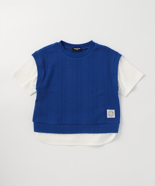 ケーブルジャカード フェイクレイヤード 半袖Tシャツ