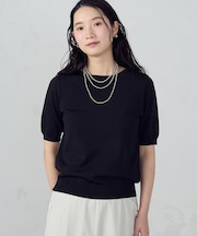 【ウォッシャブル・UVカット】ベーシック 2WAYネック5分袖ニット
