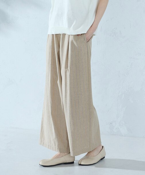 シャンブレー ワイドストライプパンツ