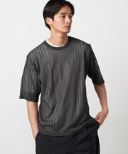 【セットアイテム】リネンライクケーブル クルーネックニット+T/C天竺Tシャツ