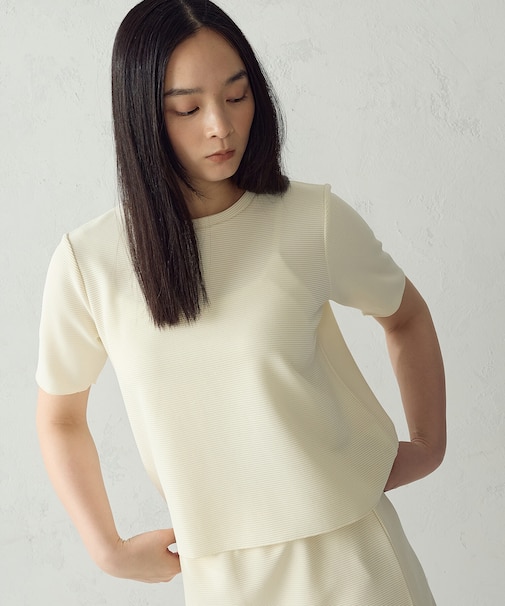 クルーネック ストレッチプリーツTシャツ / セットアップ対応