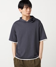 【吸水速乾】フェイクレイヤード フーデッド Tシャツ
