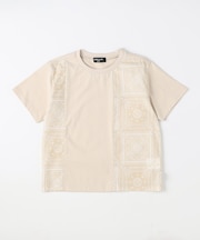 バンダナ柄プリント 切替半袖Tシャツ