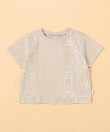 バンダナ柄プリント 切替半袖Tシャツ(ベビーサイズ)