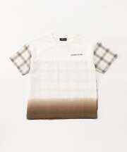 サッカーチェック 切替グラデーション染め 半袖Tシャツ