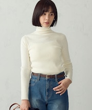 【マシンウォッシャブル】ベーシックニット リブタートルネックニット