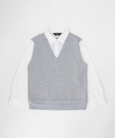 ケーブルフェイクレイヤードシャツ(140cm-160cm)