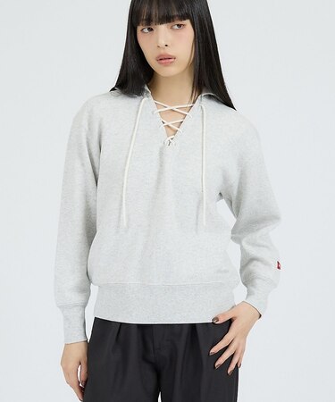 【Healthknit/ヘルスニット】クラシックスウェット レースアップカラー長