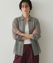 【CLASSY掲載・カシュクール着用可】リネン混レギュラーシャツ