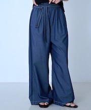 【涼やか素材】コットンリヨセルデニムワイドパンツ