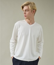 【定番】ドレスポンチ Vネック 長袖Tシャツ / ストレッチ