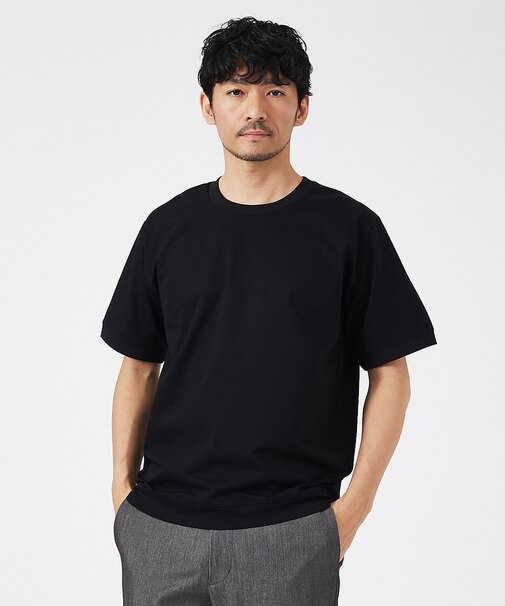 【接触冷感】シルケット天竺ワイドリブ 半袖Tシャツ