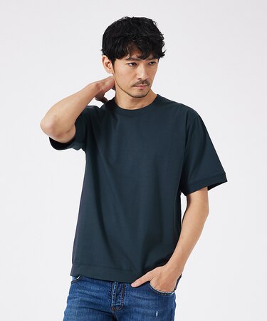 【接触冷感】シルケット天竺ワイドリブ 半袖Tシャツ