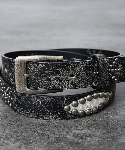 【ウエスタン スタッズ レザー ベルト】35mm black Studded b