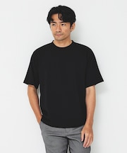 【ヘリンボーン柄】ジャガード モックネック 半袖 Tシャツ / アンサンブル対応