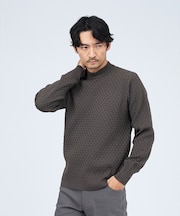 【ハイストレッチ】ブロック ジャガード モックネックニット