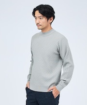 【ハイストレッチ】ブロック ジャガード モックネックニット