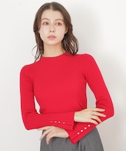 袖ボタンリブニット