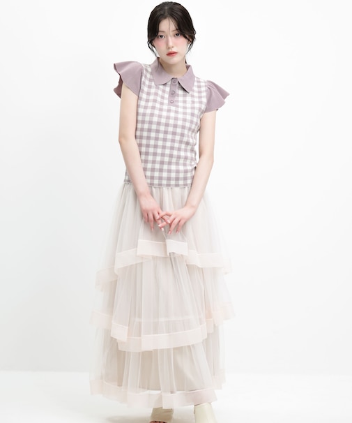 ＜WEB限定カラーあり＞フリル袖ポロニット