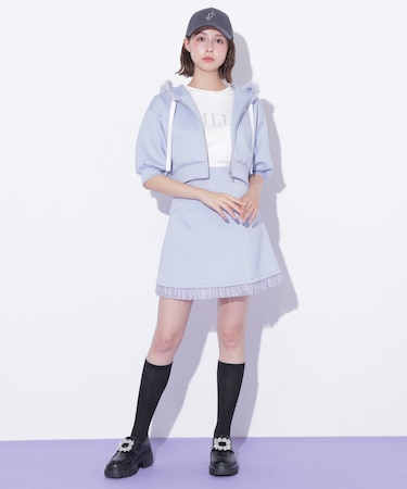 チュールフリルダイバーミニスカート