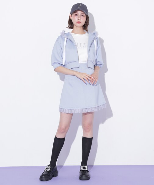 チュールフリルダイバーミニスカート