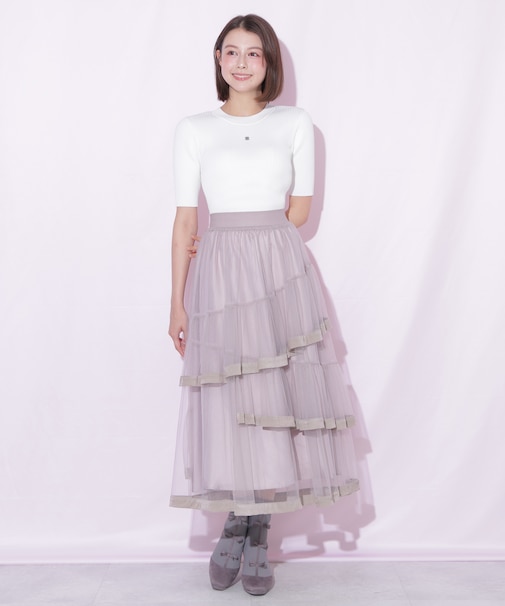 裾パイピングチュールスカート