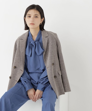 ＜Oggi・CanCam11月号掲載＞デニムライク SETUP リボンボウタイブラウス