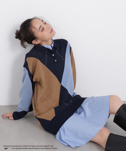 〈N.〉〈Reebok〉襟付きアーガイルニット