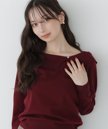 メタルポイントオフショルニット