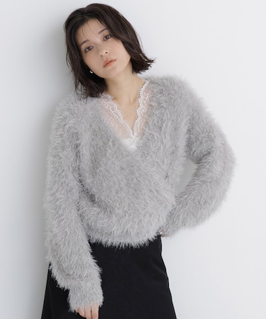 レースドッキングカシュクールニット