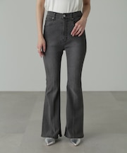 【4サイズ展開XS-L] 内スリットベルボトムデニムパンツ