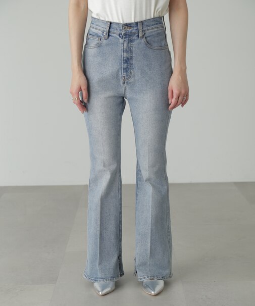 【4サイズ展開XS-L] 内スリットベルボトムデニムパンツ