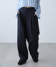 [低身長サイズ／Sシリーズ]梳毛調合繊タックワイドパンツ