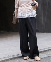 ワンタックワイドパンツ［切らずに履ける身長別サイズ／低身長／高身長／５サイズ５色／洗える／防シワ