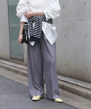 ワンタックワイドパンツ[切らずに履ける身長別サイズ/低身長/高身長/5サイズ5色/洗える/防シワ