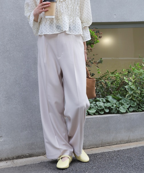 ワンタックワイドパンツ[切らずに履ける身長別サイズ/低身長/高身長/5サイズ5色/洗える/防シワ