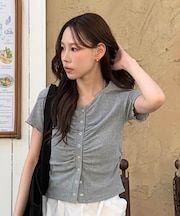 フロントギャザーデコルテ半袖カットソー