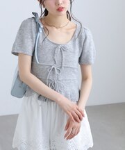 リボンドロスト半袖ニット
