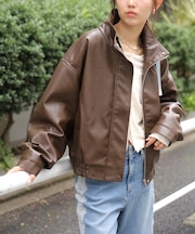 スタンド合皮ブルゾン