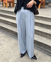 ウール調ワンタックワイドパンツ[切らずに履ける身長別サイズ/低身長/高身長/5サイズ5色/洗える/防シワ