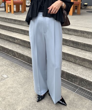 ウール調ワンタックワイドパンツ[切らずに履ける身長別サイズ/低身長/高身長/5サイズ5色/洗える/防シワ