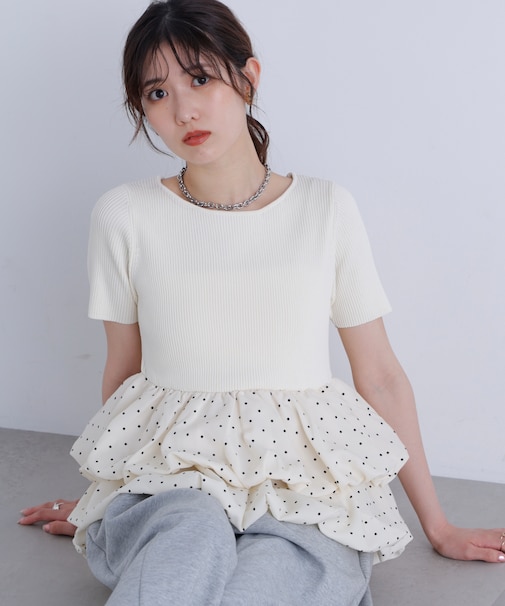 〈MFM〉ドットバルーンペプラムニット
