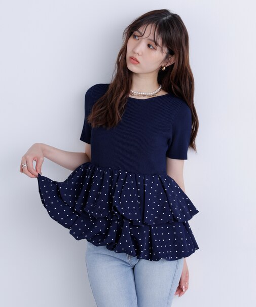 〈MFM〉ドットバルーンペプラムニット