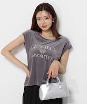 <ハンドウォッシャブル>シアーベロア刺繍Tシャツ