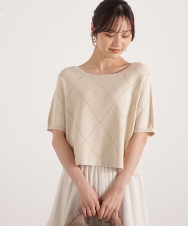 ＜ハンドウォッシャブル＞ダイヤ柄半袖ニット 25AW