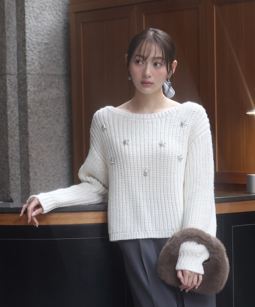 ビジュー付畔ニット　25AW