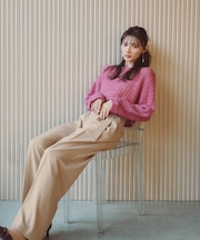 <ウォッシャブル>ベルト付きタックワイドパンツ 26SS