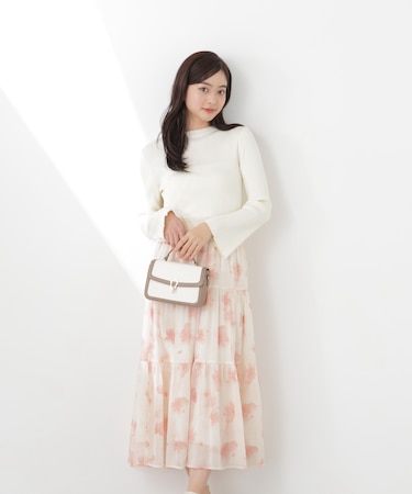 ニットドッキング花柄シャーリングワンピース 26SS